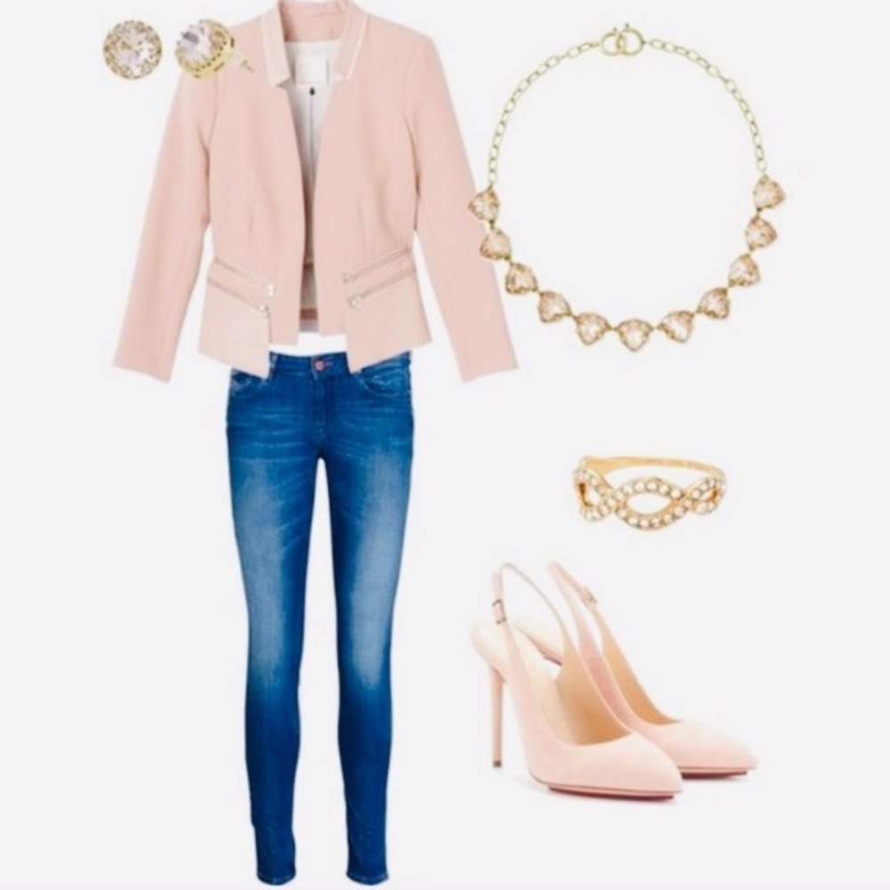 Stella & Dot | Sparkling Peach+Vintage Gold Crystal Jeweled Statement Ne⦠- Picture 3 of 8